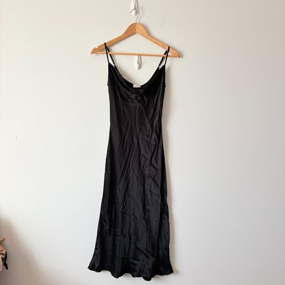 Aritzia Wilfred Canto Midi Satin Slip Dress Black Size Xxs View 5